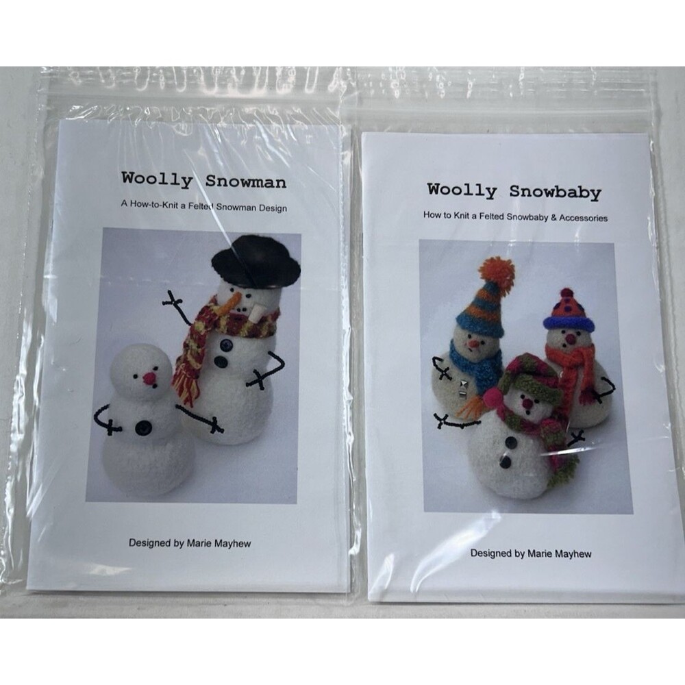 Vintage Knit Felted Woolly Snowman Snowbaby Christmas Decor Pattern Books Lot 2